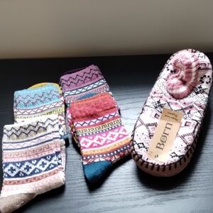 Born Multicolor Nordic Patterned slippers and Socks Set